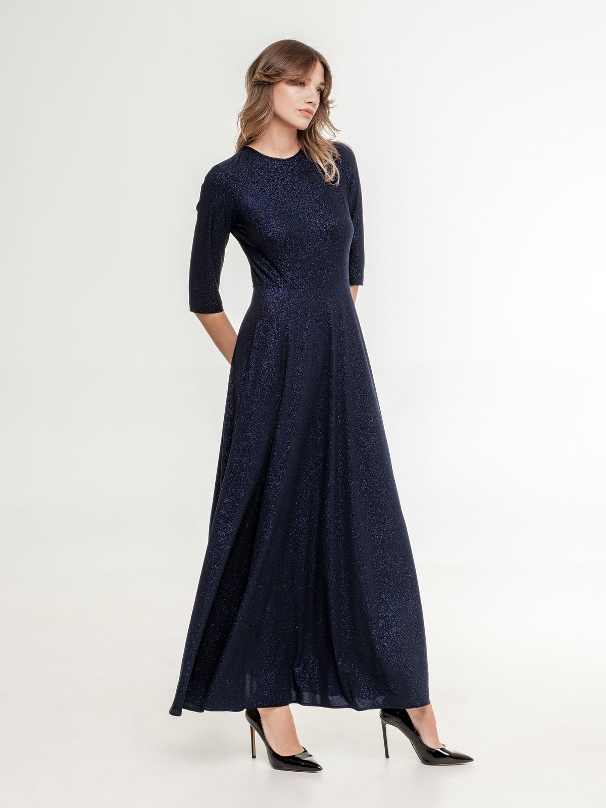 Shiny blue long classy dress