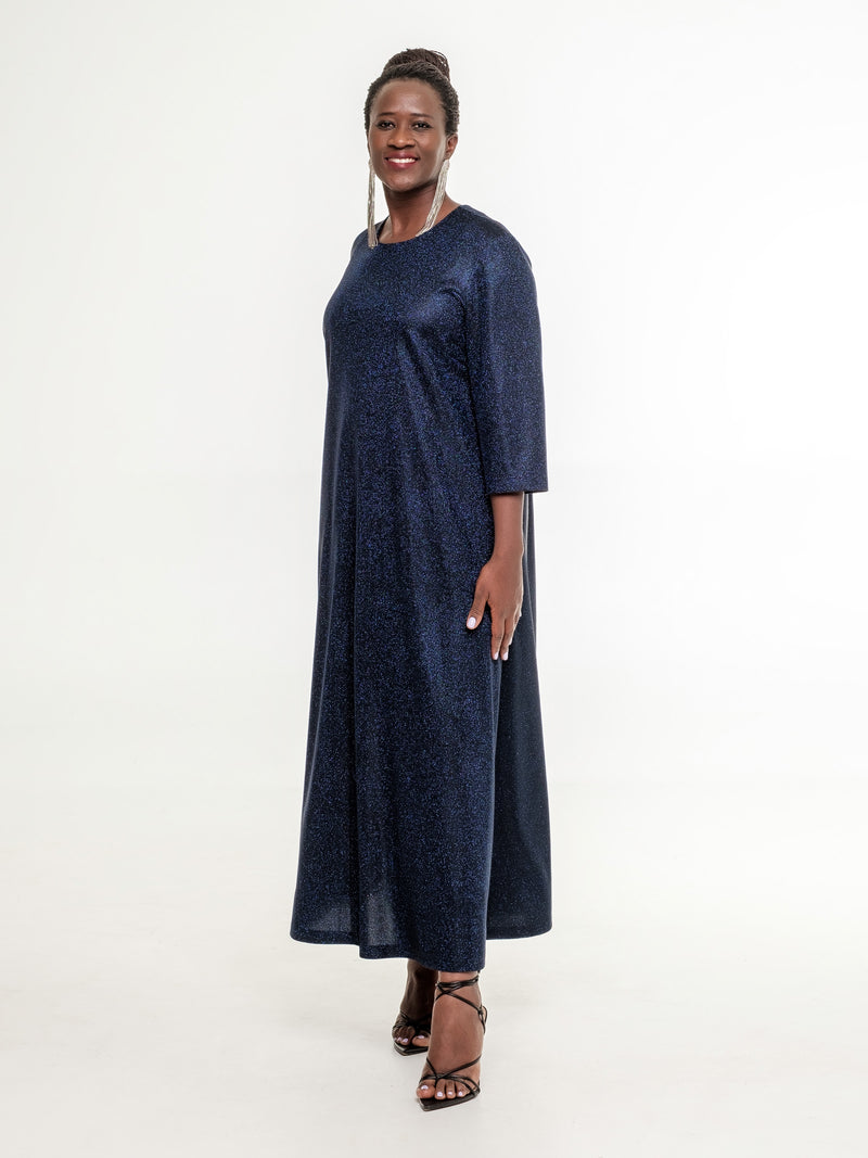 dark blue long glittery occasion dress relaxed fit