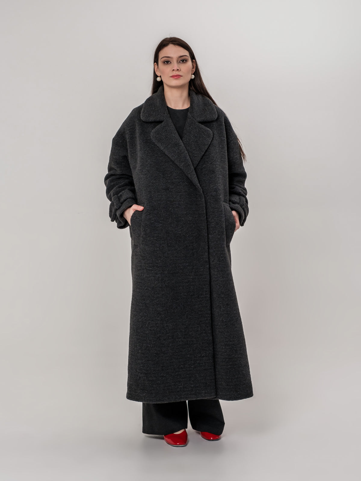 Dark grey long wool coat