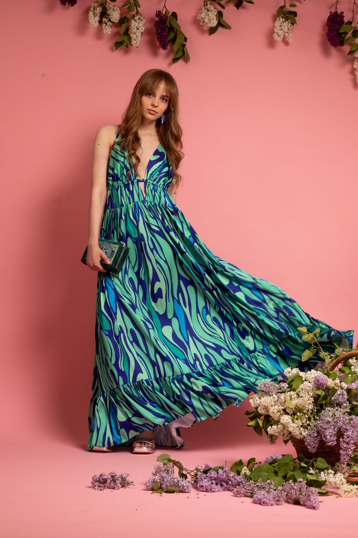 Mermaid maxi dress in green and blue