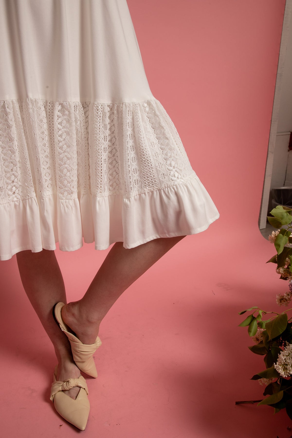 White short cotton dress with lace