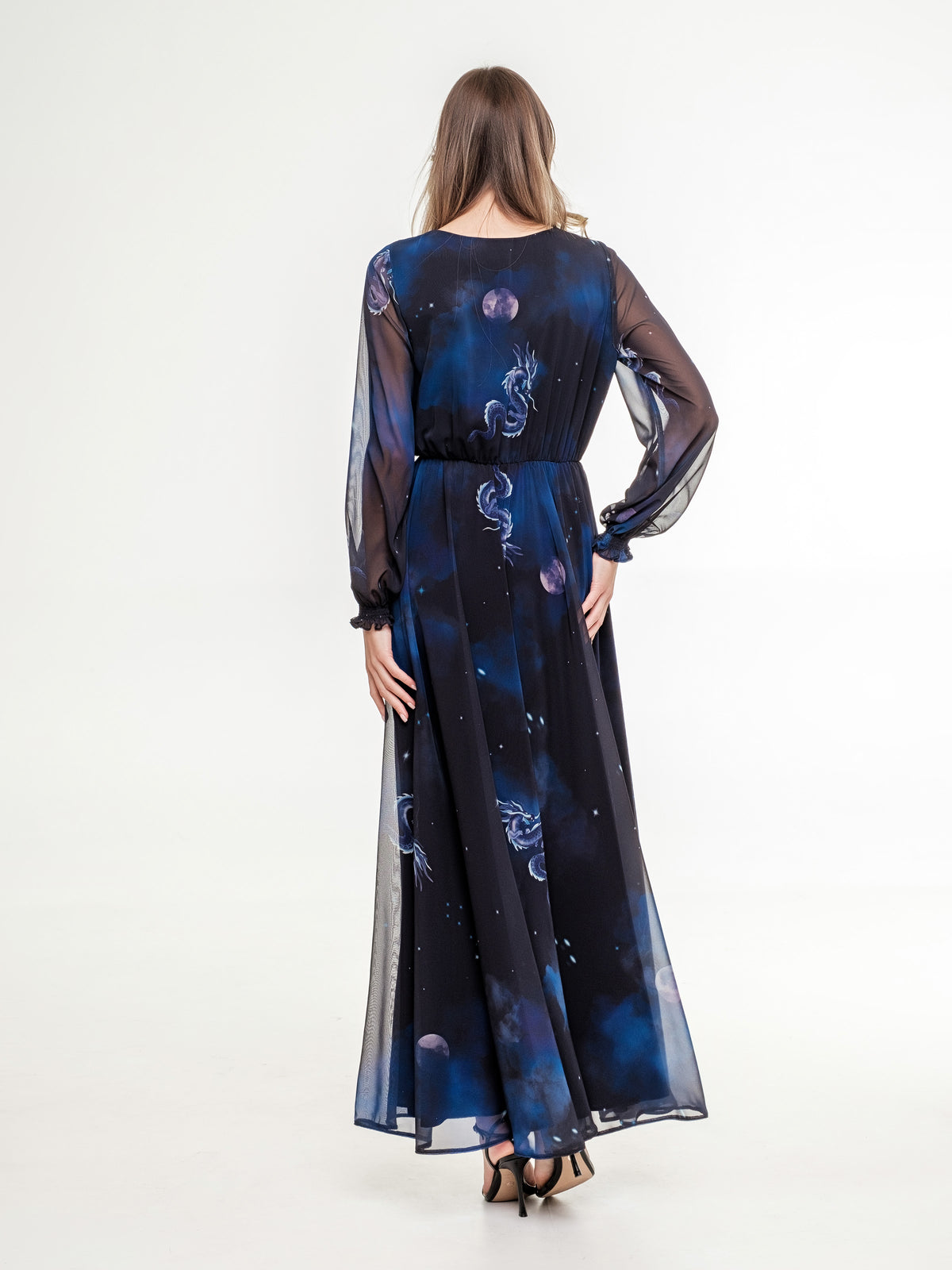limited edition dragon long dark blue dress