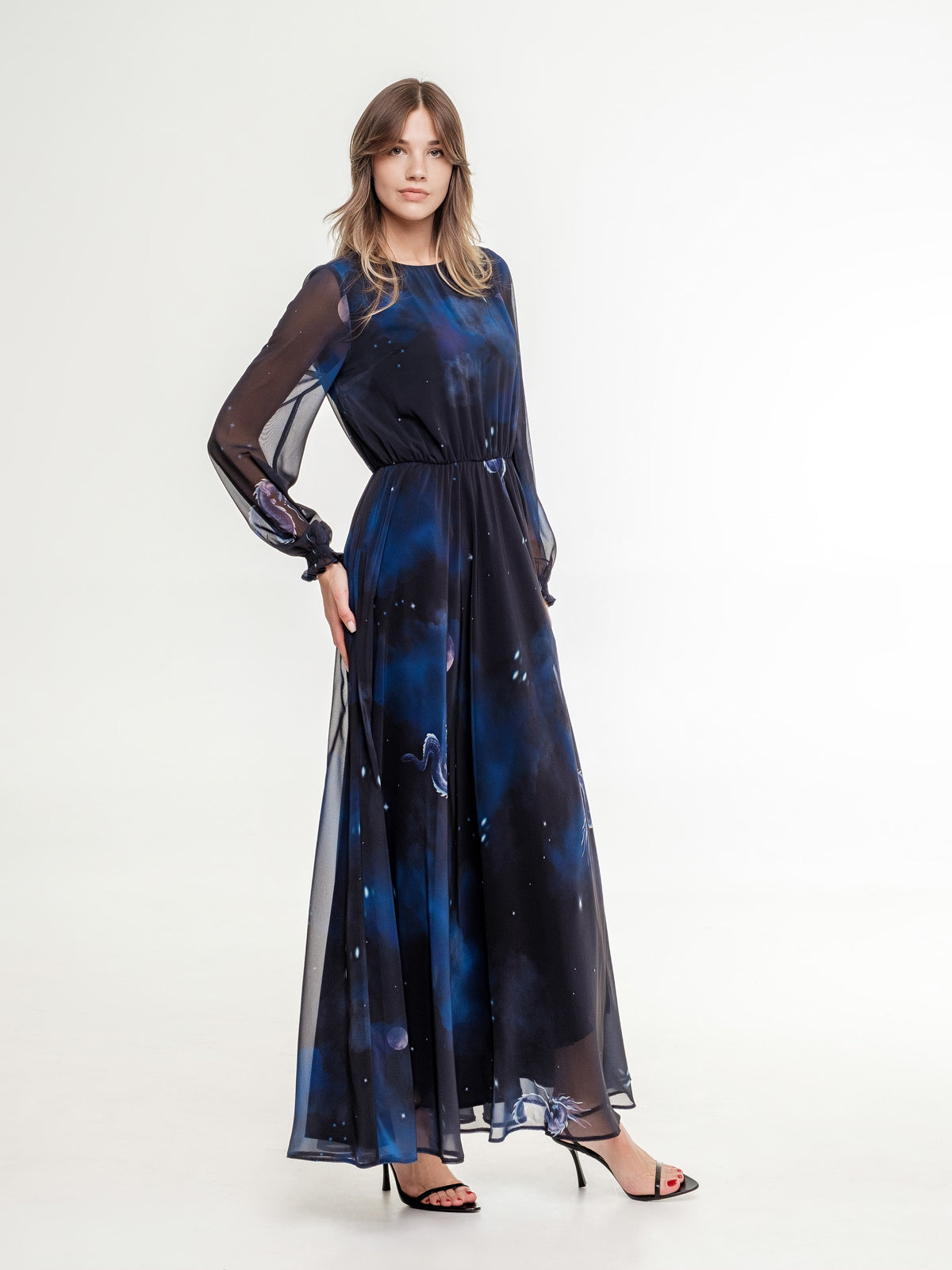 limited edition dragon long dark blue dress front view