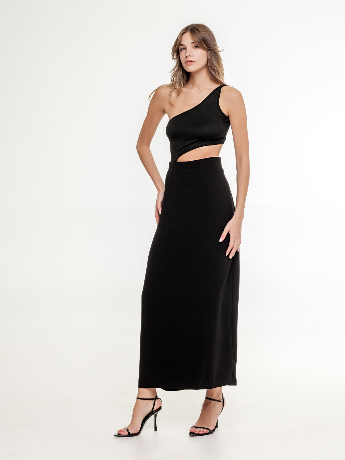 long black skirt A shaped side view