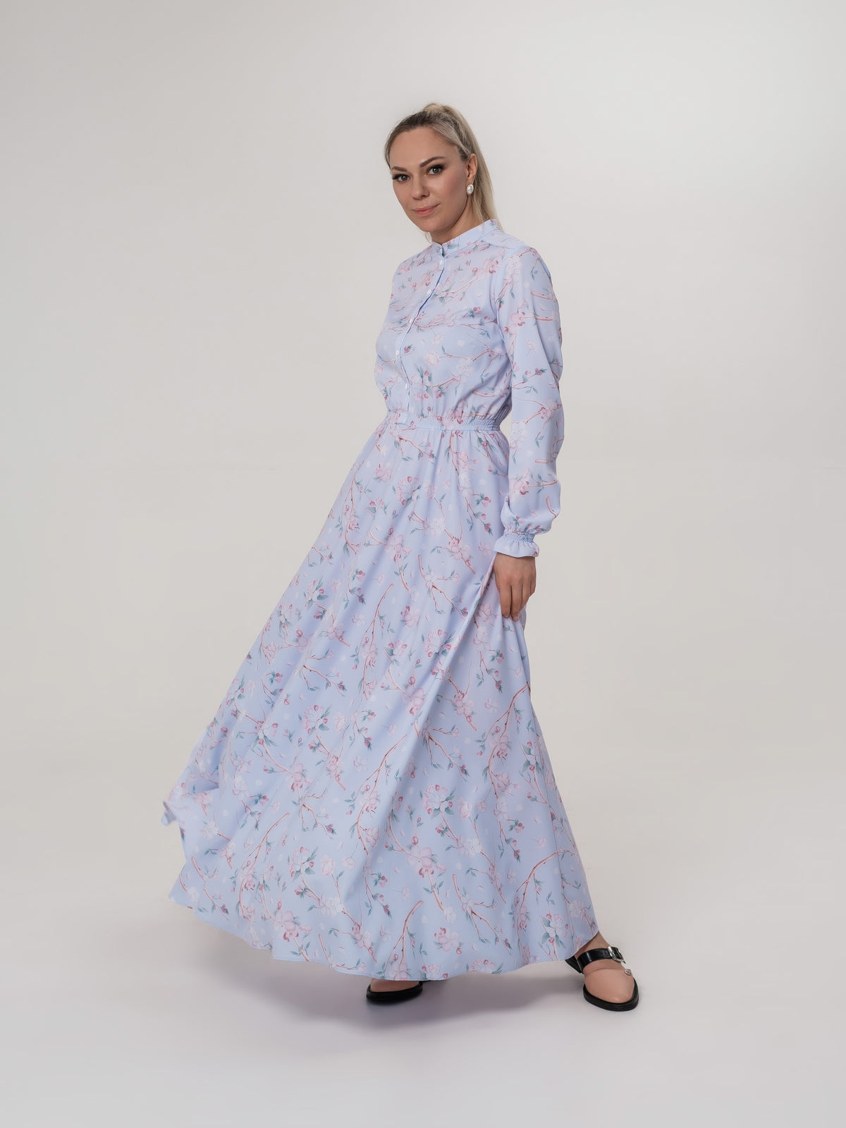 Long dress with our "Apple Blossoms" print