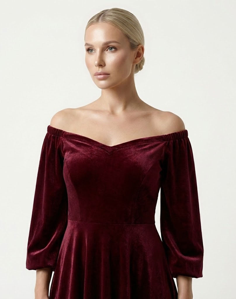 Dark Red Velvet Short Dress