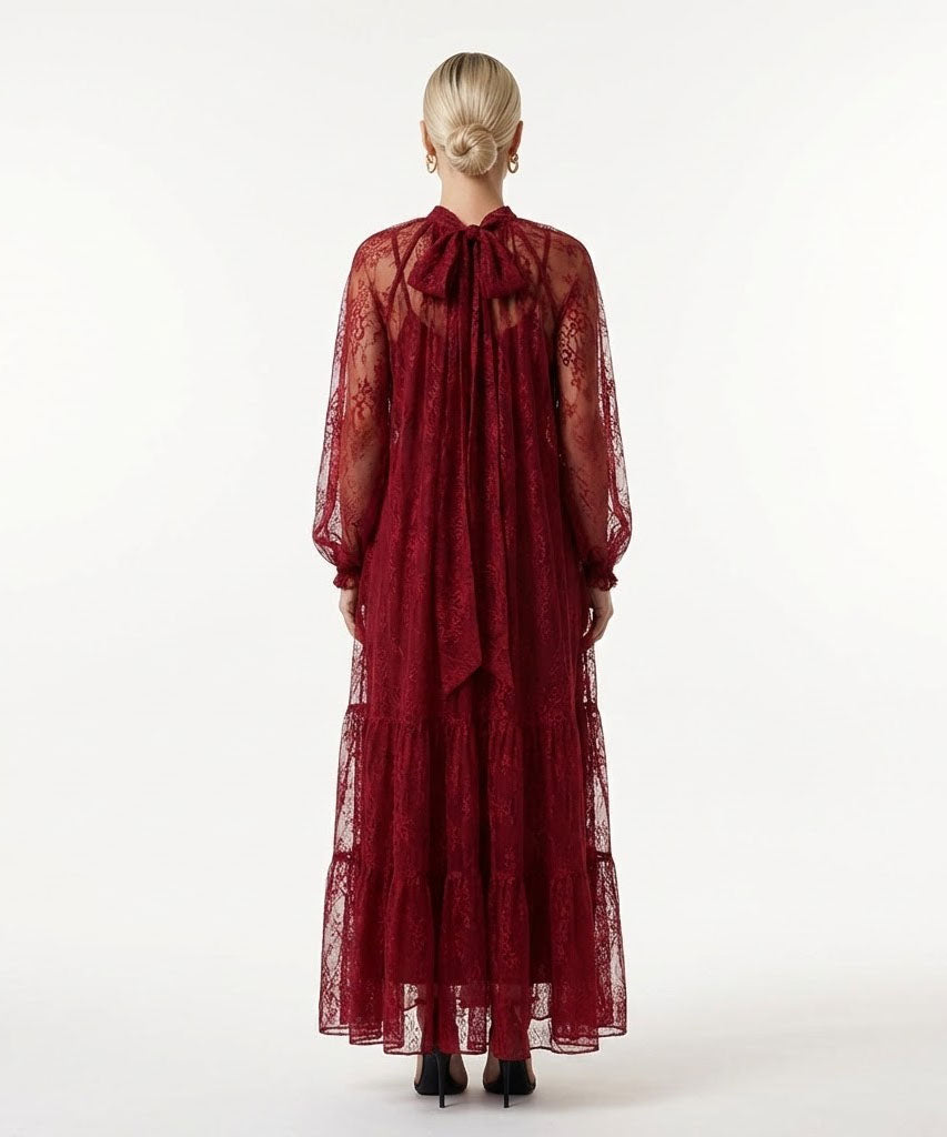 Red lace maxi dress
