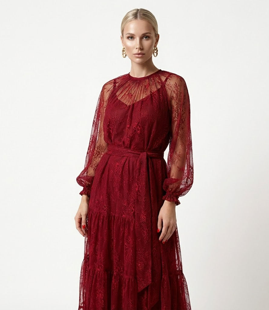 Red lace maxi dress