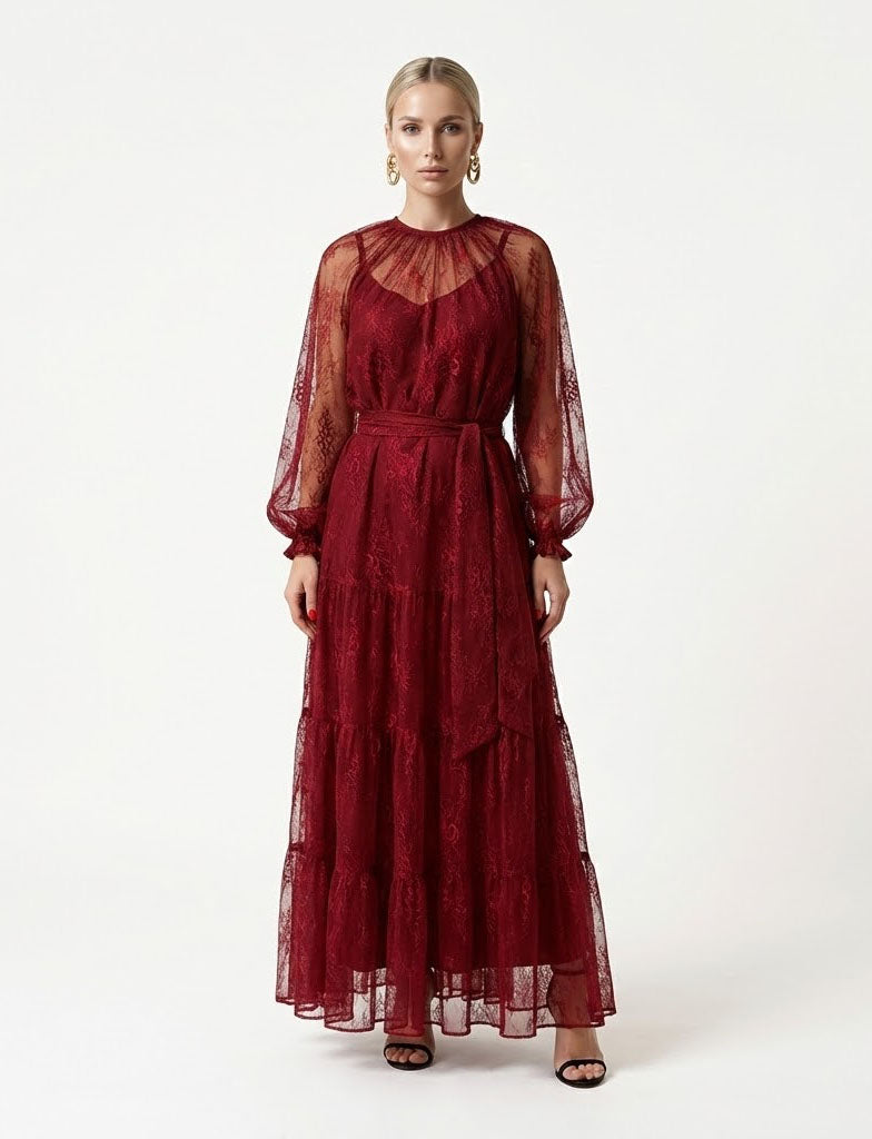 Red lace maxi dress