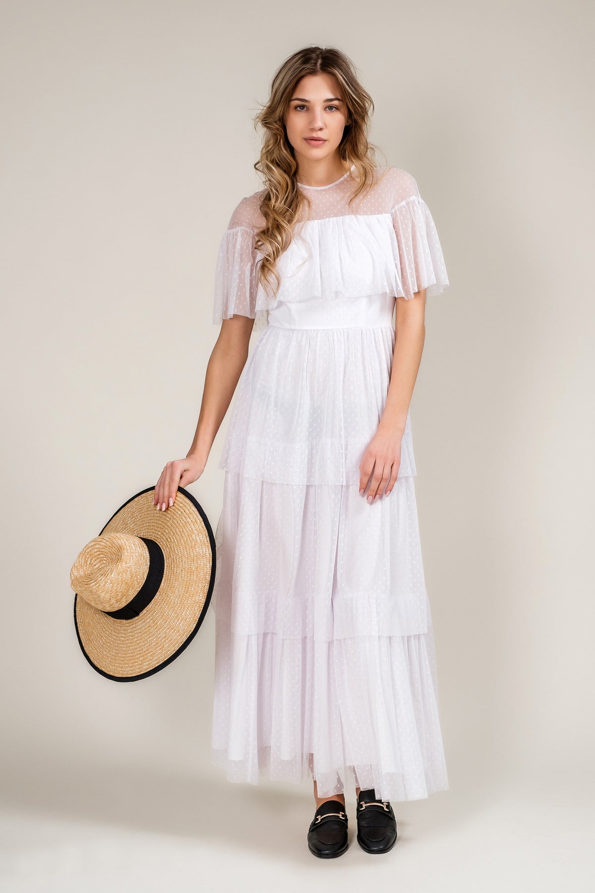 white long tulle dress front feminine design