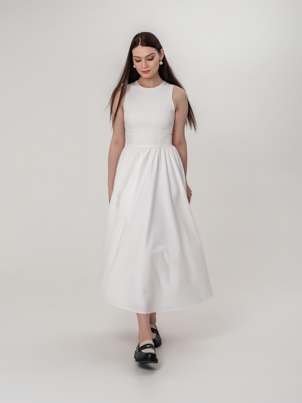 White sleeveless midi dress